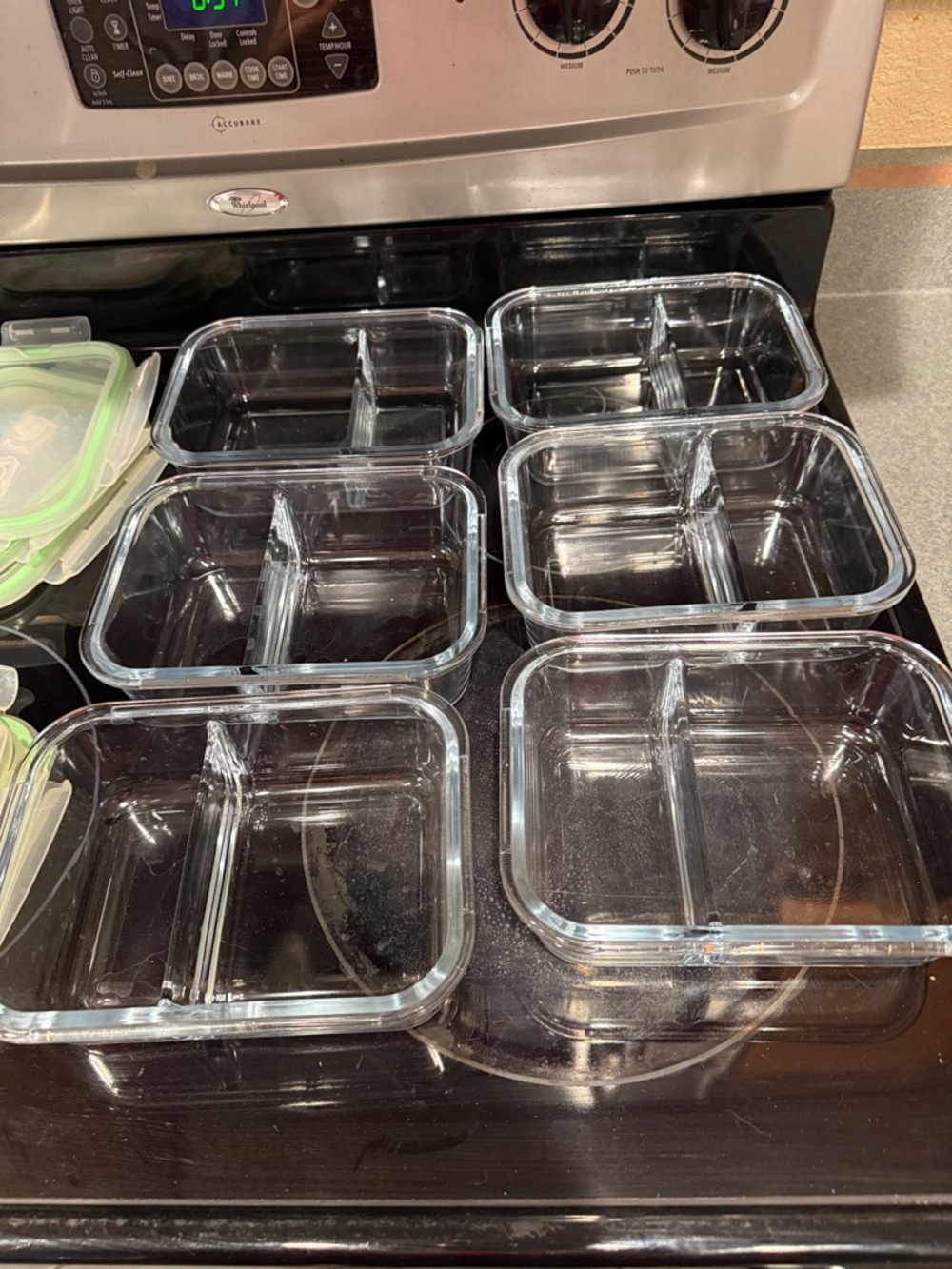 Clear Glass Divided Meal Prep Containers - 6-Pack